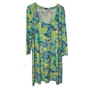 Lilly Pulitzer Devon Dress Women’s L Multi Serenity Now A-Line Green Blue Preppy